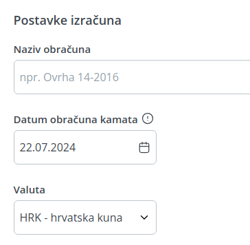 Postavke za izračun zateznih kamata