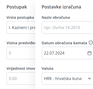 Postavke za izračun zateznih kamata